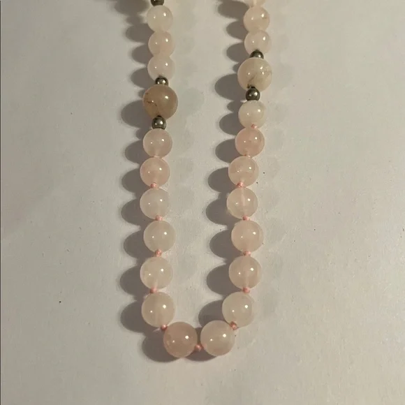 Vintage Rose Quartz Beaded Necklace with Painted Floral Accent Beads - Picture 5 of 5